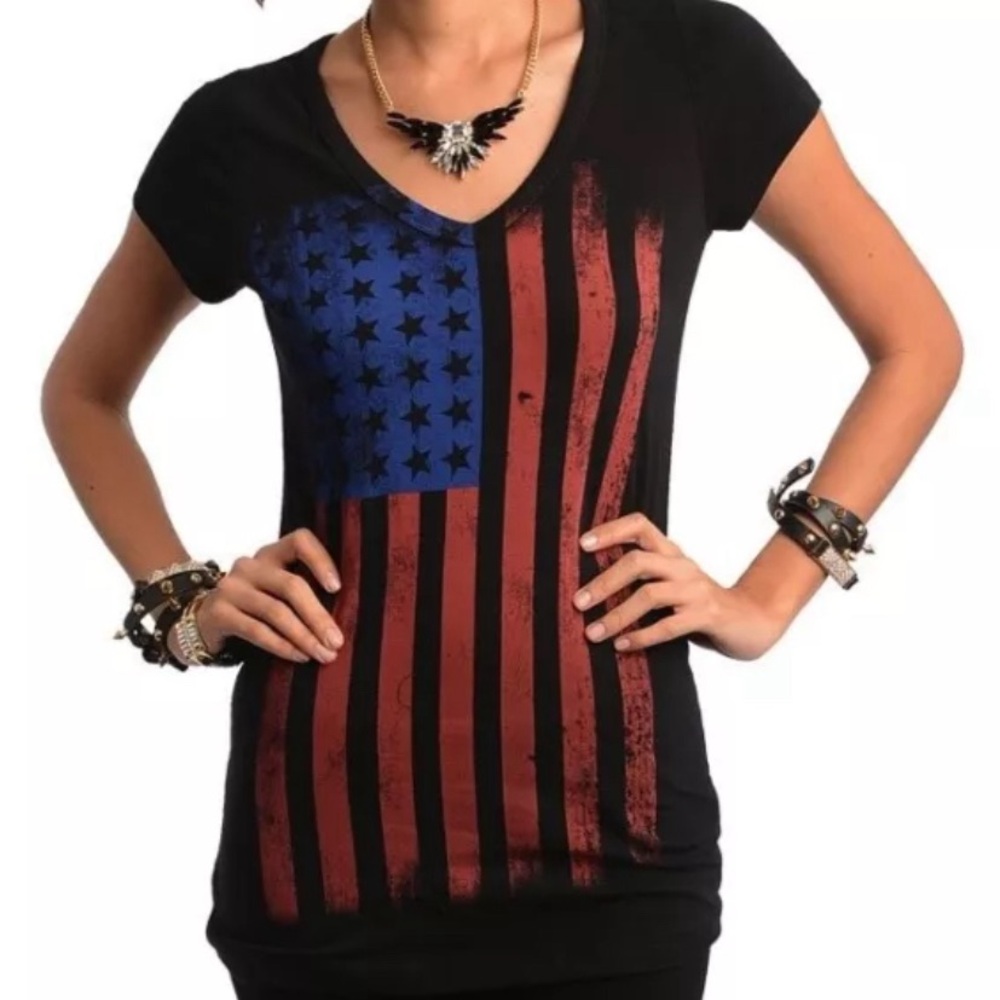 Y2K Black Distressed American Flag Tank Top Low cut top T-shirt Festival new